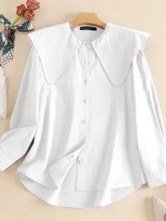 Plain Lapel Long Sleeve Blouse