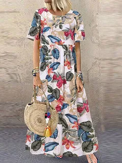 Allover Leaves Print Maxi Vestido