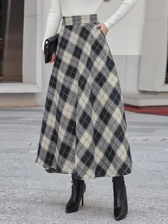 Casual High Waist Plaid Skirt