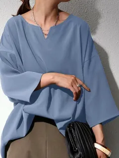 Blusa con hombros caídos y muescas Cuello