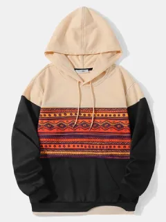 Ethnic Print Irregular Patchwork Hoodies