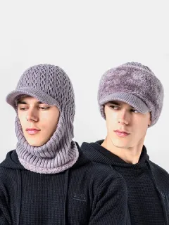 Hombres Warm Face Mascara Sombrero Wollen Sombreros Beanie Scarf Gorras