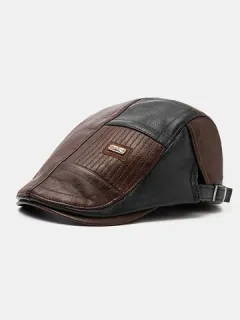 COLLROWN Boina de color patchwork de piel sintética para hombre Sombrero