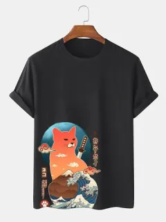 Camisetas onduladas de guerrero japonés Gato