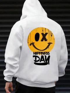 Sudaderas con capucha con estampado de letras en la espalda y sonrisa