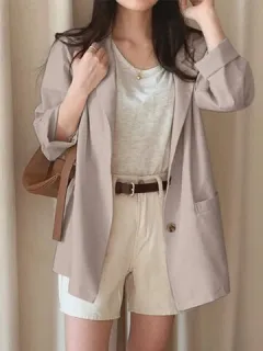 Plain Lapel Long Sleeve Blazer