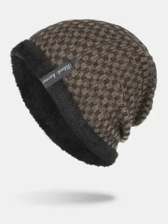 Hombre Invierno Plus Terciopelo a rayas Patrón Gorro de punto Sombrero