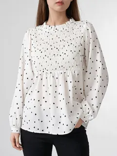 Blusa fruncida con estampado Allover Corazón