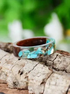 1pcs Vintage Men's Wood Resin Casual Ring