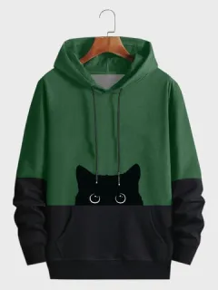 Sudaderas con capucha con estampado de gato en contraste