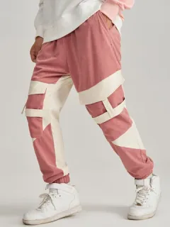 Mens Corduroy Color Block Patchwork Street Cargo Pants