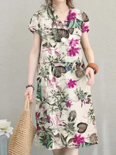 Bolsillo con estampado de flores en toda la prenda Vestido