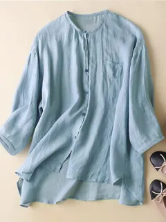 Blusa con dobladillo alto y bajo con cuello en V sólido