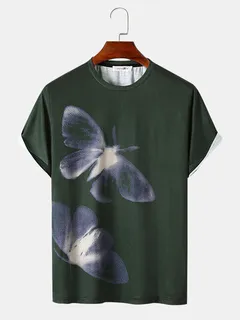 Camisetas Estampadas Lavadas Con Silueta De Mariposa