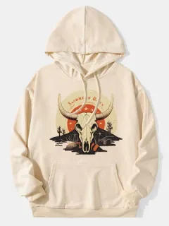 Sudaderas con capucha con paisaje del desierto de cabeza de vaca