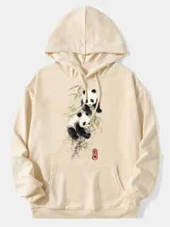 Sudaderas con capucha con estampado de tinta de panda y bambú