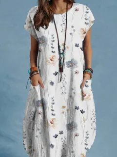 Double Pocket Floral Print Dress