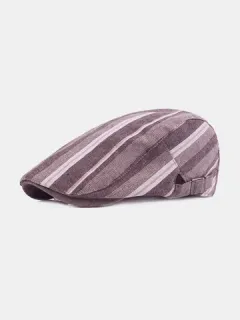 Gorro plano casual de lino con visera de viaje Boina rayada para hombres y mujeres