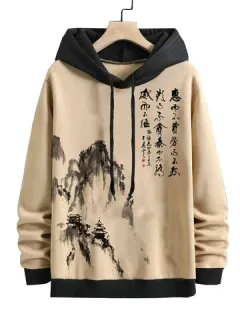 Sudaderas con capucha con estampado de paisaje de tinta china