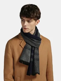 Men Stripe Pattern Keep Warm Scarf with Tassel