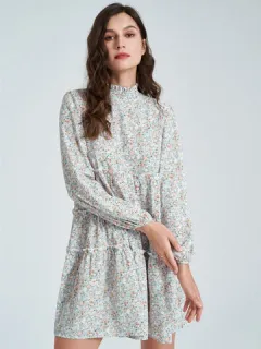 Allover Estampado Floral Fruncido Vestido