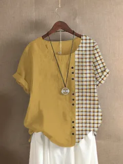 Blusa de algodón de patchwork a cuadros