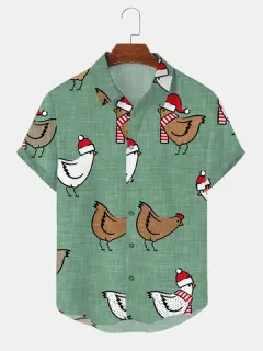 Camisas con estampado de pollo navideño en toda la prenda