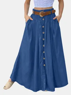 Casual Long Skirt with Plain Buttons