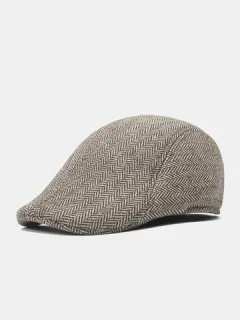 Gorra plana de boina de entramado de espiga para hombre