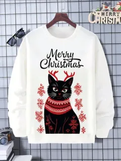 Navidad Gato Sudaderas con estampado de copos de nieve