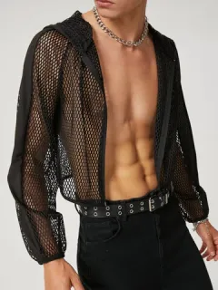 Men's Mesh Hooded Long Sleeve Jacket