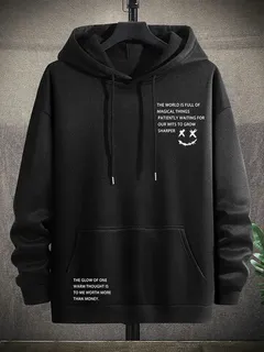 Sudaderas con capucha con estampado de letras y cara sonriente