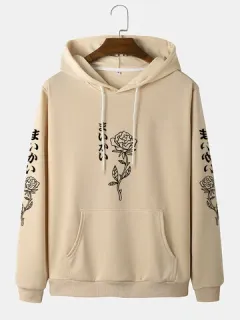 Sudaderas con capucha de algodón con estampado japonés de rosas