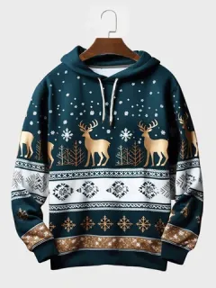 Sudaderas con capucha con estampado de copos de nieve y alces navideños