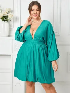 Talla grande Sólido V profunda Cuello Vestido