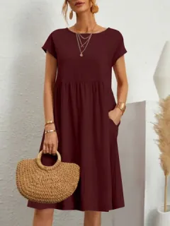 Solid Short Sleeve Casual Dress