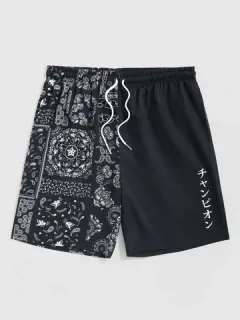 Pantalones cortos de retazos con estampado japonés Paisley