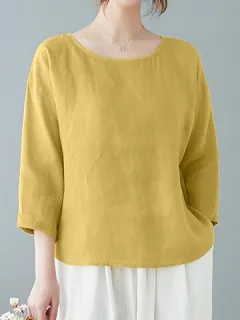 Plain cotton 3/4 sleeve blouse