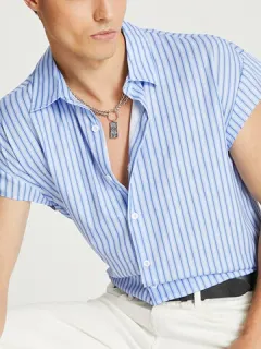 Sin mangas de rayas informales para hombre Camisa