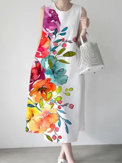 Bolsillo con estampado de flores sin mangas Vestido