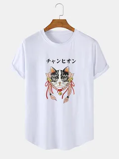 Camisetas con estampado de letras japonesas Gato