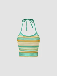 Cami corto halter con estampado de rayas