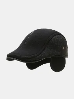 Hombre Oreja Gorra plana de color liso Protection Keep Warm