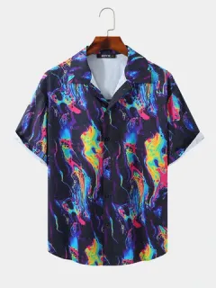 Hombres Gráfico abstracto Botones Frente Soft Transpirable Camisa