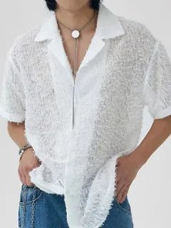 Hombre Flecos Manga Corta Camisa