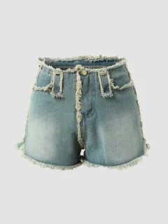 Shorts de mezclilla deshilachados desgastados