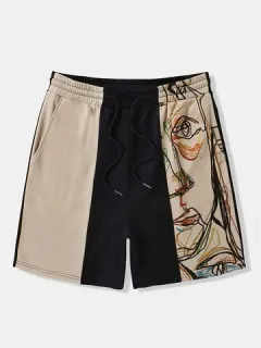 Shorts colorblock con estampado de rostros abstractos