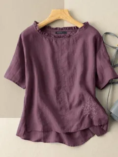 Blusa casual de algodón bordada