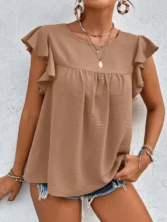 Blusa sin mangas con volantes de textura sólida