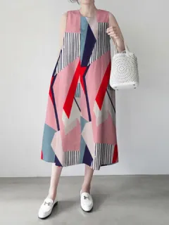 Vestido con estampado de bolsillo y rayas geométricas